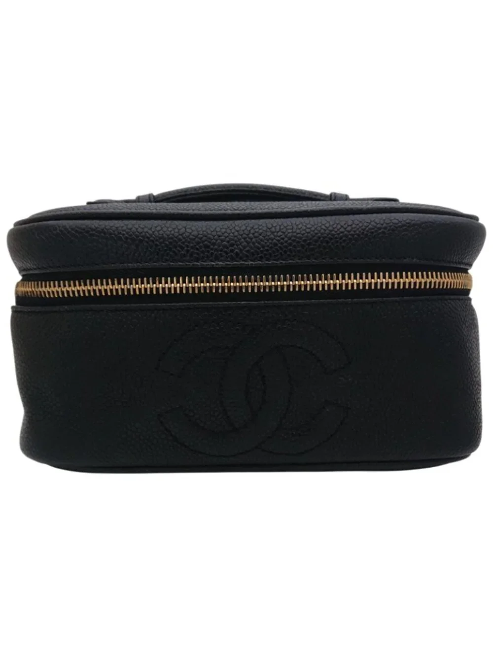 Chanel Vanity Bag Caviar Leather CC Logo Black Gold